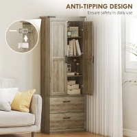 HOMCOM 67" Tall Kitchen Pantry Storage Cabinet, Kitchen Pantry Cabinet with Doors, Drawers and Adjustable Shelves, Grey Brown(m-7)