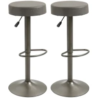 HOMCOM Modern Adjustable Bar Stools Set of 2, Swivel Barstool with Footrest, PU Leather Round Top for Kitchen, Dark Grey(m-2)