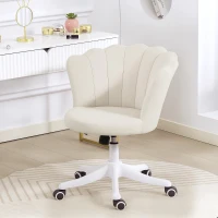 HOMCOM Office Chair, Armless Swivel Desk Chair with Adjustable Height, Backrest, Tilt Function for Office, Vanity, Cream(m-8)