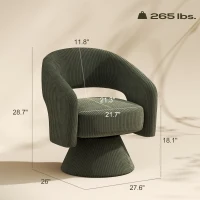 HOMCOM Swivel Barrel Accent Chair, Modern Upholstered Living Room Chair with Thick Padding for Reading, Green(m-3)