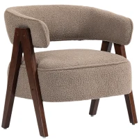 HOMCOM Sherpa Fleece Accent Chair, Upholstered Armchair with Solid Wood Legs and Steel Frame for Living Room, Light Brown(m-15)