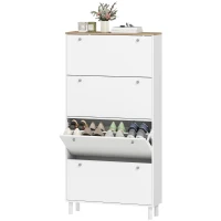 HOMCOM Narrow Shoe Cabinet with 4 Flip Drawers, Shoe Storage Cabinet with Adjustable Shelves, Holds 24–32 Pairs, White(m-2)