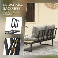 Outsunny 3 Pieces Aluminum Corner Patio Furniture Set Sectional Outdoor Sofa Set with 2 Loveseats Wood-Plastic Coffee Table(m-5)