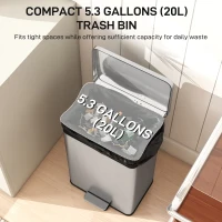 HOMCOM 5.3 Gallon/20 L Garbage Bin with Soft Close Lid, Trash Can with Removable Inner Bucket for Kitchen, Office, Silver(m-4)
