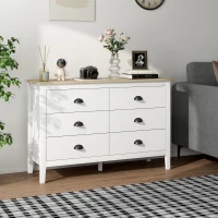 HOMCOM Chest of Drawers with Quiet Slides, Modern 6 Drawer Dresser for Bedroom, Closet, Living Room, Entryway, White(m-1)