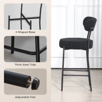 HOMCOM Set of 2 Barstools, Upholstered Bar Stools with Backrest, Footrest for Kitchen Island, Dining Room, Black(m-6)