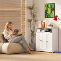 HOMCOM Bathroom Floor Cabinet, Freestanding Bathroom Storage Unit with 3 Doors, 2 Open Shelves and Adjustable Shelf, White(m-10)