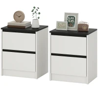 HOMCOM Nightstands Set of 2, Modern Bedside Tables with 2 Drawers, End Side Tables for Bedroom, White(m-2)