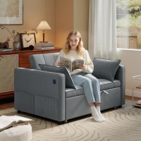 HOMCOM 3‑in‑1 Convertible Sofa Bed, Pull Out Sleeper Sofa with USB Charging, Adjustable Backrest, Side Pockets, Dark Grey(m-1)