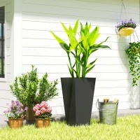 Outsunny 23" Tall Planters Set of 2, Indoor Outdoor Stackable Taper Planters with Marble Finish and Drainage Holes, Black(m-9)