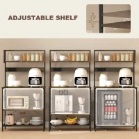 HOMCOM Baker's Rack with Charing Station, Microwave Shelf with Power Outlet, USB Charger and 5 Hooks, Distressed Grey(m-5)