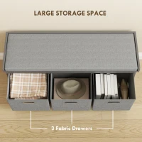 HOMCOM Shoe Storage Bench with Seat, Entryway Bench Seat with Cushion, 3 Fabric Drawers for Hallway, Dark Grey(m-5)