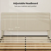 HOMCOM Queen Size Bed Frame with Adjustable Upholstered Headboard Platform Bed Frame Wood Slat Support Noise Free Light Grey(m-4)