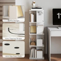 HOMCOM 360° Rotating Bookcase, 4 Tier Bookshelf with 16 Cubbies for Small Space, Living Room, Bedroom, Study, White Wood Grain(m-6)