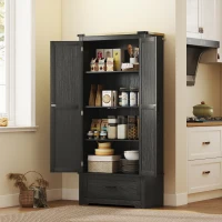 HOMCOM 69" Tall Farmhouse Kitchen Pantry Cabinet with 2 Doors, Drawer and Adjustable Shelves, Black and Brown(m-8)