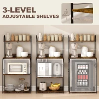 HOMCOM Baker's Rack with Charing Station, Microwave Shelf with Power Outlet, USB Charger and 4 Hooks, Rustic Brown(m-5)