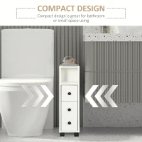 kleankin Slim Bathroom Cabinet with Wheels, Narrow Bathroom Storage Cabinet with Door, Drawer and 2 Open Compartments, White(m-6)