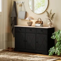 HOMCOM 46.5" Buffet Cabinet, Farmhouse Sideboard with 3 Barn Doors and 3 Drawers for Living Room, Kitchen, Black(m-10)