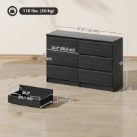 HOMCOM Wide Chest of Drawers, 6 Drawer Dresser for Bedroom, Living Room, Hallway, Modern Clothes Storage Organizer, Black(m-3)