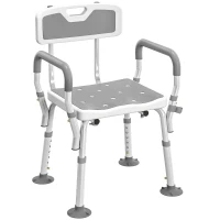 HOMCOM Adjustable Shower Chair with Arms Back and Padded Seat, Light Grey(m-2)