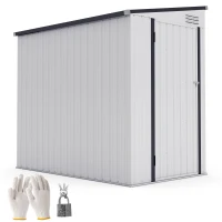 Outsunny 4.3' x 6.3' Outdoor Storage Shed Lean to Shed Outdoor Metal Tool Shed with Lockable Door and Air Vents, White(m-11)