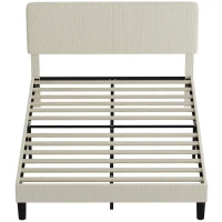 HOMCOM Queen Size Bed Frame with Adjustable Upholstered Headboard Platform Bed Frame Wood Slat Support Noise Free Light Grey(m-2)