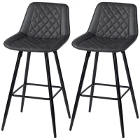 HOMCOM PU Leather Counter Height Bar Chairs Set of 2, 27.75" Bar Stools with Metal Legs for Dining Area, Kitchen Island, Black(m-2)