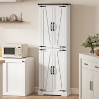 HOMCOM 72" Pantry Cabinet, Farmhouse Freestanding Kitchen Storage Cabinet with Adjustable Shelves for Dining Room, White(m-10)