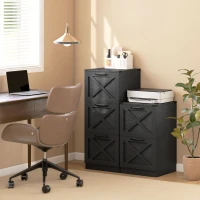 HOMCOM 3 Drawer File Cabinet with Silent Slides, Vertical Farmhouse Filing Cabinet Fits Letter/A4 Size Home Office, Black(m-10)