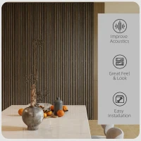 HOMCOM 95" x 8" Wood Panels for Wall, 4 Pack Acoustic Panels, Sound Absorbing Slat Wall For Interior Wall Decor, Home, Walnut(m-4)