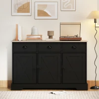 HOMCOM 46.5" Buffet Cabinet, Farmhouse Sideboard with 3 Barn Doors and 3 Drawers for Living Room, Kitchen, Black(m-9)