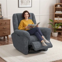 HOMCOM Power Recliner Chair, Fabric Upholstered Recliner Chair with USB Ports, Swivel and Rocking Function, Footrest, Dark Grey(m-1)