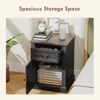 HOMCOM Side Table Set of 2, End Tables with Drawer and Cabinet, Nightstands for Small Spaces, Living Room, Black(m-5)
