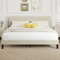 HOMCOM King Size Bed Frame with Adjustable Upholstered Headboard Platform Bed Frame Wood Slat Support Noise Free Light Grey(m-1)