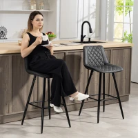HOMCOM PU Leather Counter Height Bar Chairs Set of 2, 27.75" Bar Stools with Metal Legs for Dining Area, Kitchen Island, Black(m-7)