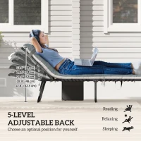 Outsunny Outdoor Lounge Chair Set of 2, Folding Chaise Lounge Tanning Chair with Cushion, Side Pocket, Grey(m-4)