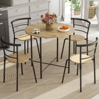 HOMCOM 5 Piece Dining Table Set, Space Saving Round Dining Set for 4 with Metal Frame for Small Spaces, Natural(m-10)