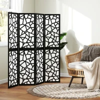 HOMCOM 4 Panel Room Divider, 5.6 FT Lightweight Folding Privacy Screen with Geometric Pattern for Living Room, Bedroom, Black(m-9)