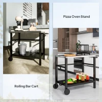 Outsunny Outdoor Grill Dining Cart with Stainless Steel Tabletop, 2-Shelf BBQ Movable Pizza Oven Stand with Wheels, Charcoal Grey(m-9)