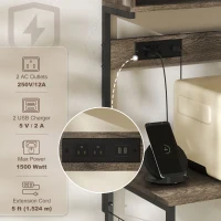 HOMCOM Baker's Rack with Charing Station, Microwave Shelf with Power Outlet, USB Charger and 5 Hooks, Distressed Grey(m-4)