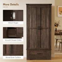 HOMCOM 69" Tall Farmhouse Kitchen Pantry Cabinet with 2 Doors, Drawer and Adjustable Shelves, Dark Brown(m-7)