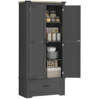 HOMCOM 69" Tall Farmhouse Kitchen Pantry Cabinet with 2 Doors, Drawer and Adjustable Shelves, Black and Brown(m-11)