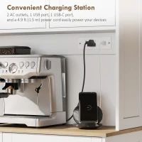 HOMCOM 68" Pantry Cabinet with Charging Station, Storage Cabinet with Microwave Stand, 10 Gallon Trash Can Cabinet, White(m-6)