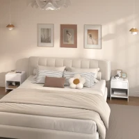 HOMCOM Nightstand Set of 2, Modern Bedside Table with Rounded Corners, Nightstand with Drawer and Open Shelf, Distressed White(m-8)