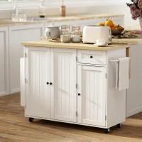 HOMCOM Kitchen Island Cart, Rolling Kitchen Island Table with Drop Leaf, Drawer, Spice and Towel Rack, White(m-8)