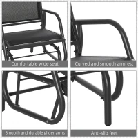 Outsunny Patio Glider Set of 2 Outdoor Glider Chair with Breathable Mesh Seat & Backrest, Armrests and Metal Frame, Black(m-7)