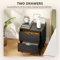 HOMCOM Modern Bedside Table Set of 2, Nightstand with 2 Drawers and Pine Wood Legs for Bedroom, Living Room, Black(m-5)