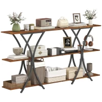 HOMCOM 71" Console Table, 3-Tier Industrial Entryway Table with 2 Storage Shelves for Living Room, Hallway, Rustic Brown(m-11)