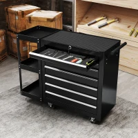 HOMCOM 7-Drawer Rolling Tool Chest with Detachable Side Shelf, Lockable Tool Cabinet Box Organizer with Wheels, Black(m-10)