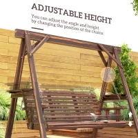 Outsunny 3 Seat Wooden Porch Swing with Stand, Patio Swing with Side Tables, for Garden, Poolside, Backyard, Carbonized Brown(m-6)